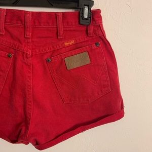 red vintage wrangler high waisted cut off shorts